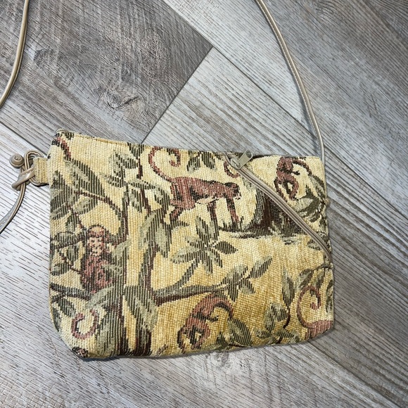 Vintage Bags by Pinky tapestry leather crossbody made in USA purse monkey design - Picture 5 of 7